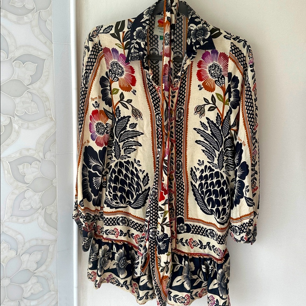 Farm Rio NWOT Patterned Silk Dress - Picture 4 of 4